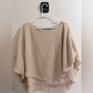 Alice + Olivia Cream Flutter Sleeve Blouse